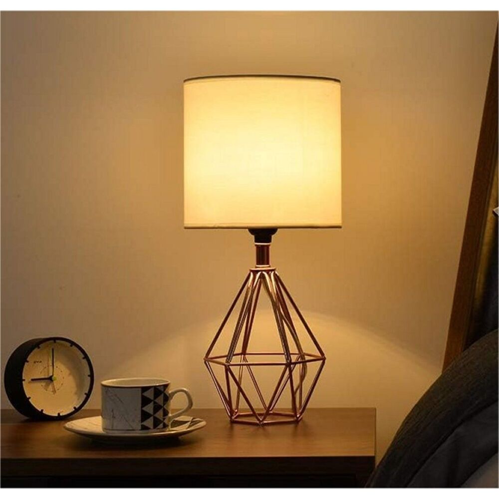 Diamond Geometric Cage Small Lamp Desktop Bedside Copper-Toned MCM Inspired